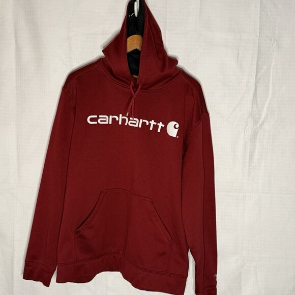 Vintage Carhartt Force Extreme Graphic Logo Hoodie Mens xL Dark Crimson Pullover - Picture 1 of 7